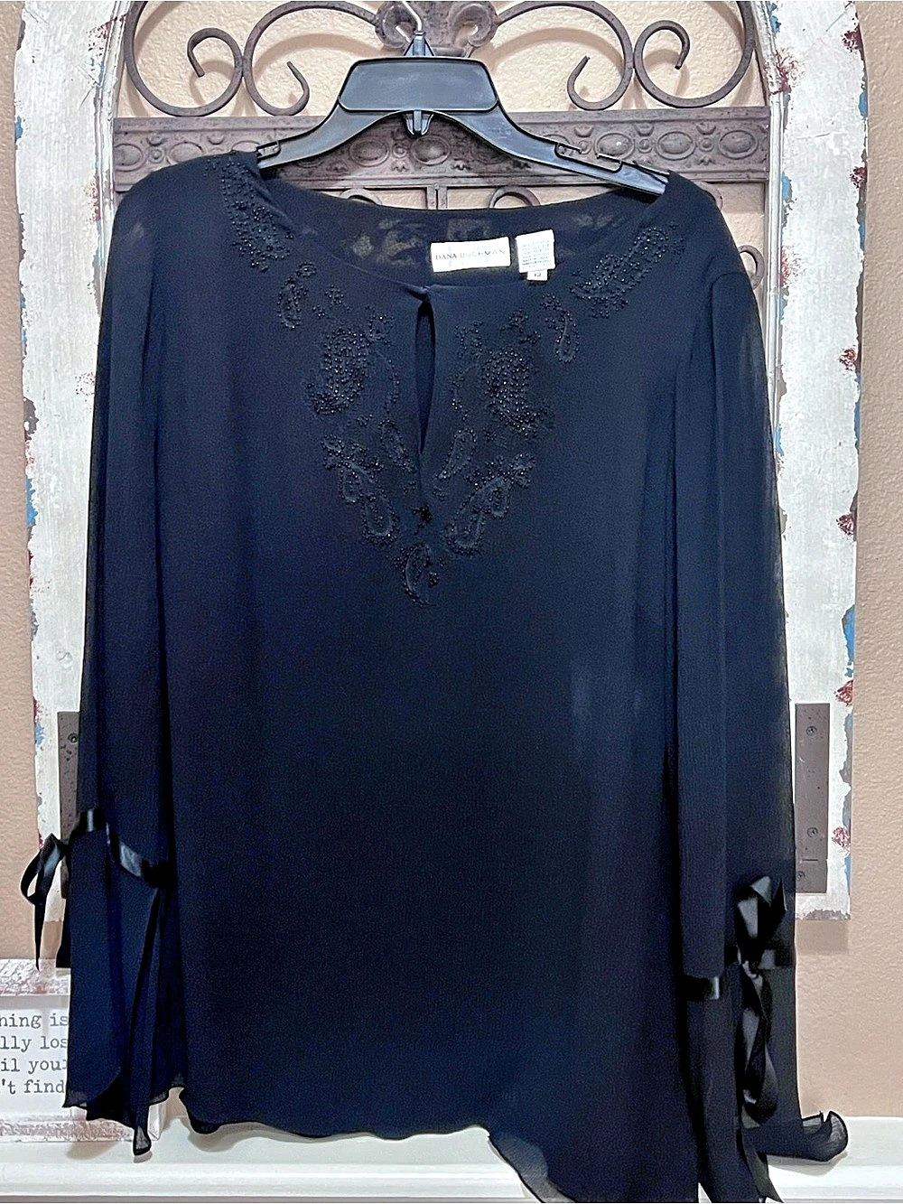Dana Buchman 100% SILK Black Blouse Size 12 Like New